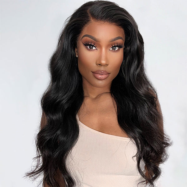 Natural Black Body Wave 13x4 Frontal HD Lace Side Part Long Wig 100% Human Hair