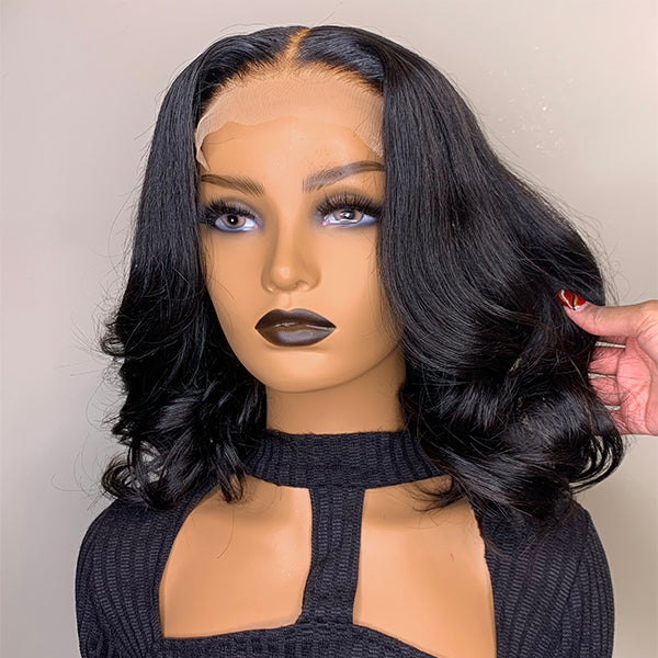 Gorgeous Natural Black Loose Wave 5x5 Closure Lace Glueless Wig With 3 Cap Sizes 100% Human Hair