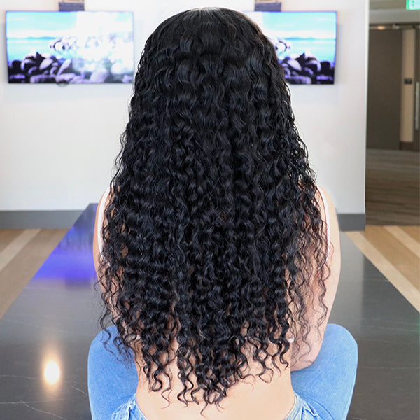 Water Wave 5x5 Closure HD Lace Glueless Mid Part Long Wig 100% Human Hair