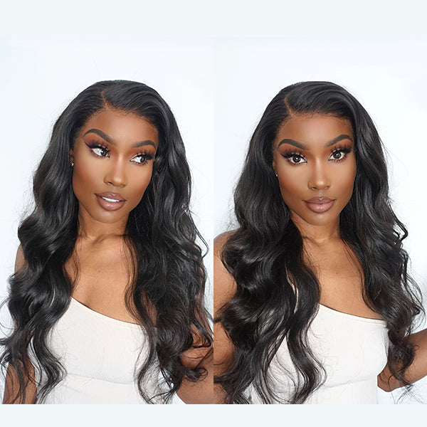 Natural Black Body Wave 13x4 Frontal HD Lace Side Part Long Wig 100% Human Hair