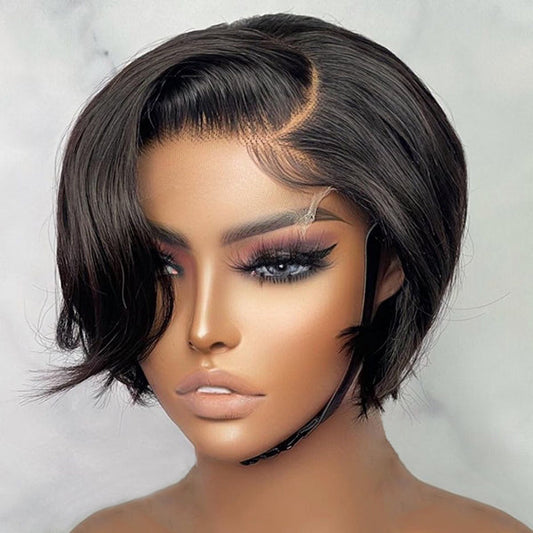 Mature Boss Style Affordable 5x5 Closure Lace Short Pixie Cut Wig 100% Human Hair