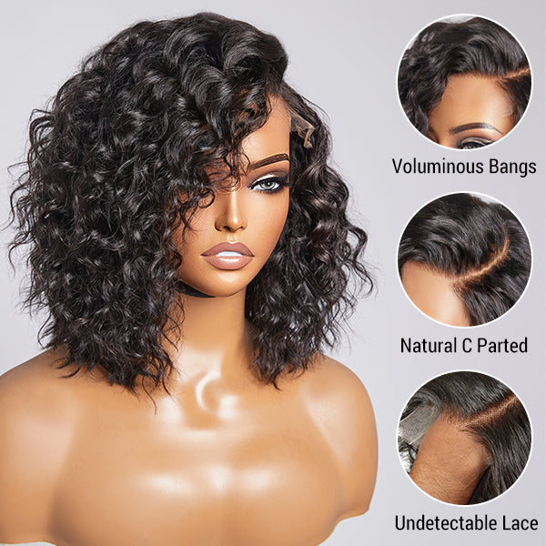 Flash Sale | Water Wave C Parted Glueless Undetectable  Minimalist  Lace Wig With Bangs