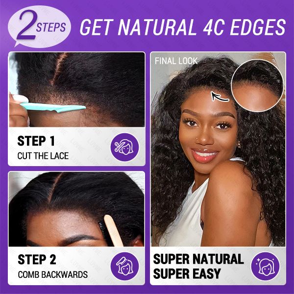 4C Edges | Water Wave Kinky Edges  Free Parting 13x4 Undetectable Lace Front Wig | Afro Inspired